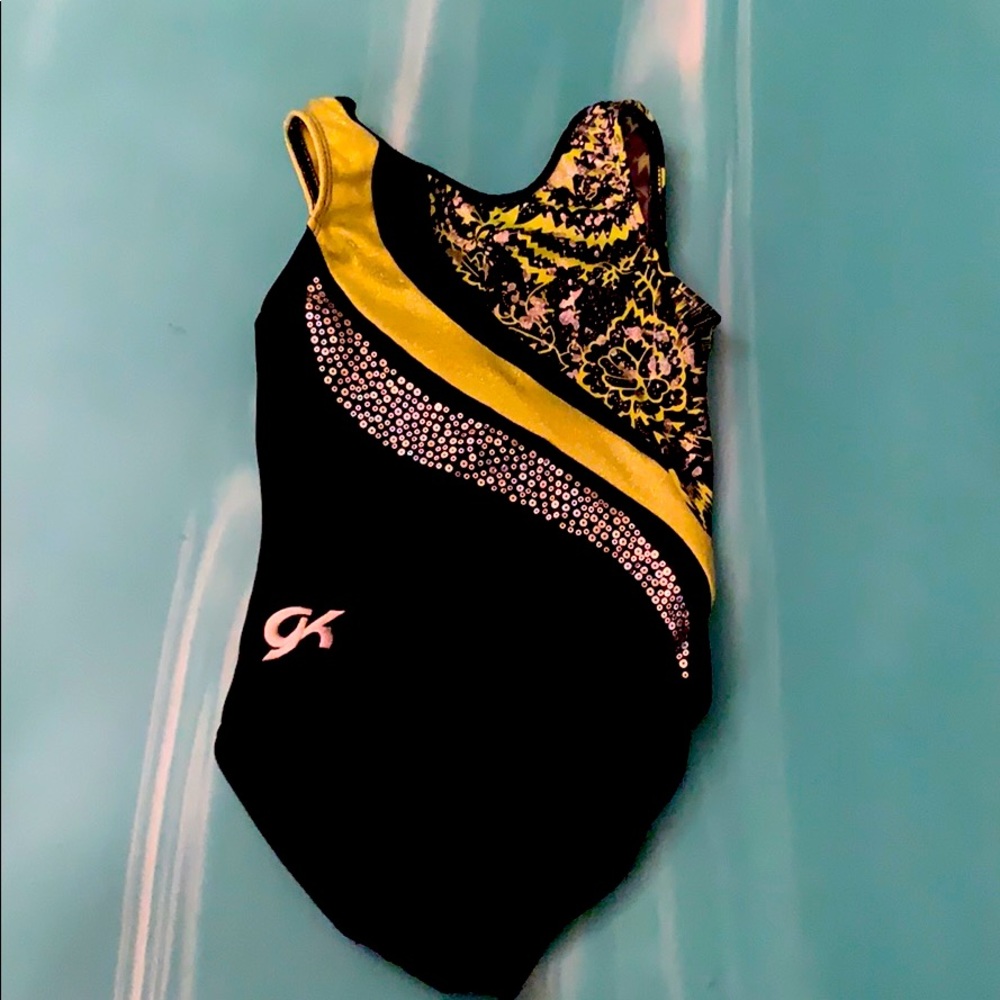 GK black and lime green gymnastics leotard Child S